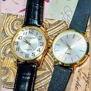 Two Golden Ladies Watches With Black Bands New Batteries
